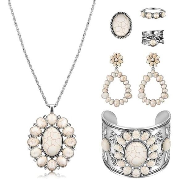 Faux Cream Bohemian Turquoise Set Women Western/Bohemian Jewelry Set - Picture 6 of 6